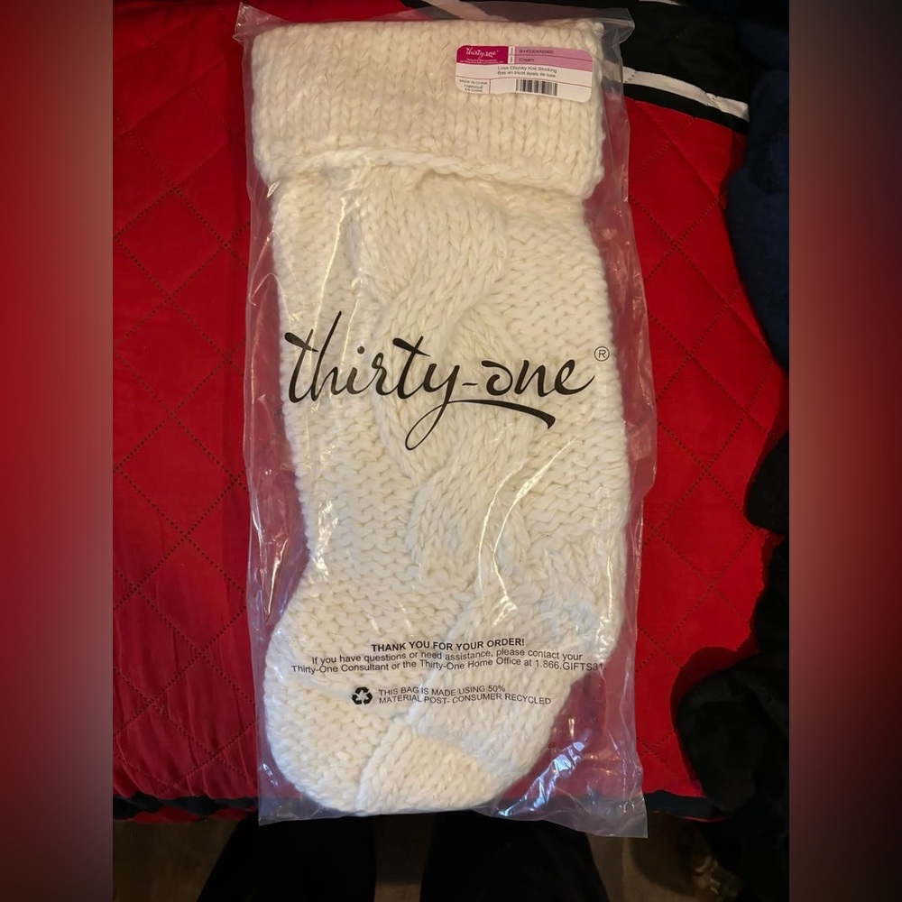 Thirty-One Luxe Chunky Knit Stocking Cream
